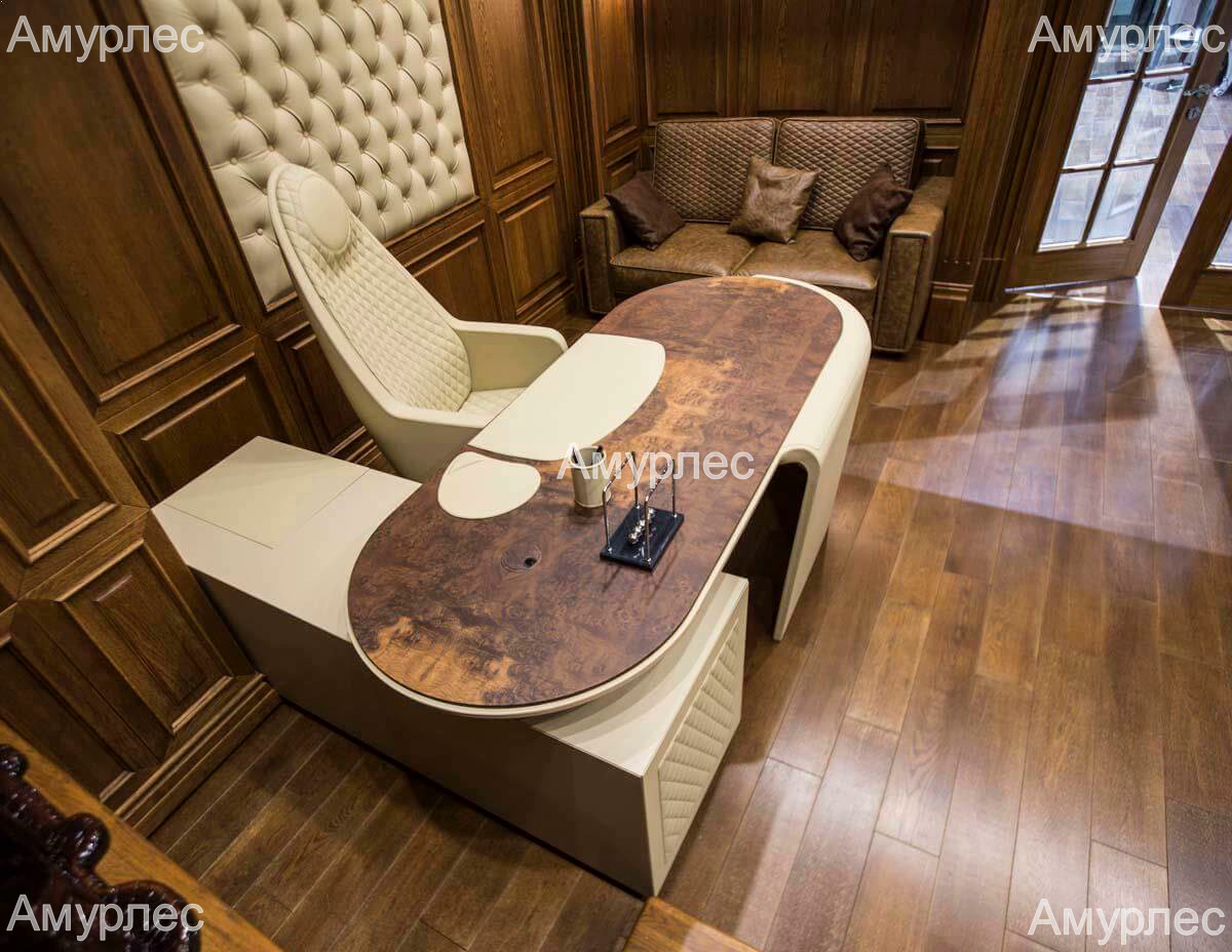Стол письменный аналог Francesco Molon в кабинет, шпон корень тополя, эмаль матовая, лак