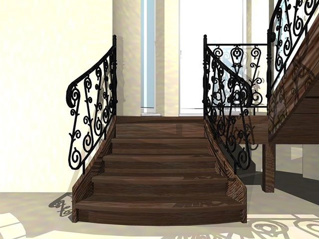 Пример парадной лестницы с кованым ограждением Amurles.ru